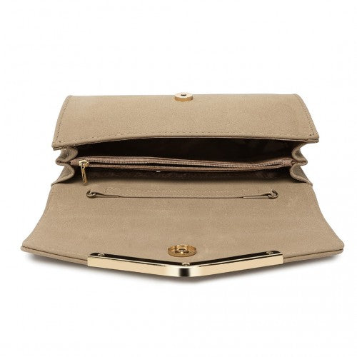 Miss Lulu LH1756 khaki clutch bag – side view