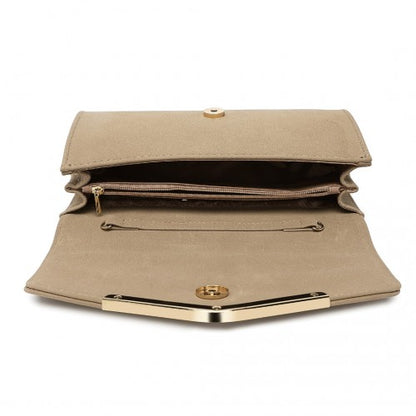 Miss Lulu LH1756 khaki clutch bag – side view
