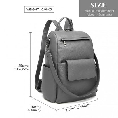 LH2012 - Miss Lulu Large Leather Look Backpack - Grey