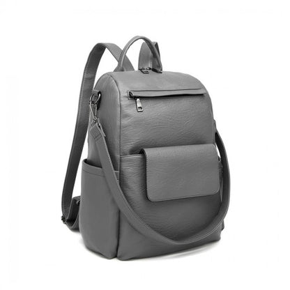 LH2012 - Miss Lulu Large Leather Look Backpack - Grey