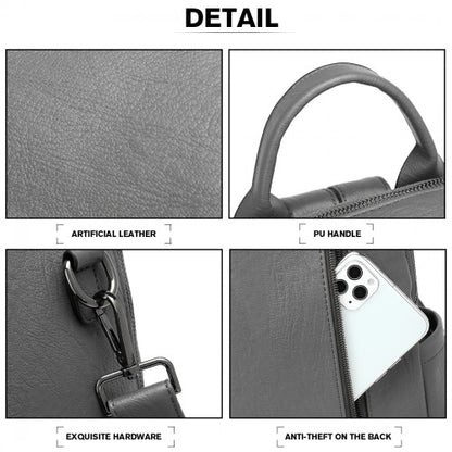 LH2012 - Miss Lulu Large Leather Look Backpack - Grey