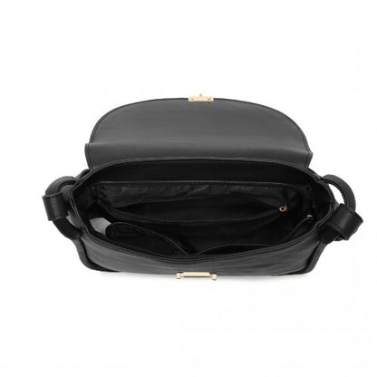 LH2109 - Miss Lulu Fashion Leather Commute Flap Small Square Bag - Black
