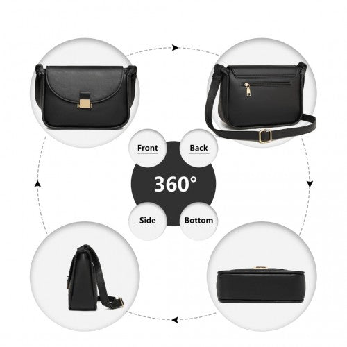 LH2109 - Miss Lulu Fashion Leather Commute Flap Small Square Bag - Black