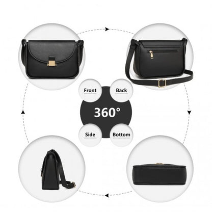 LH2109 - Miss Lulu Fashion Leather Commute Flap Small Square Bag - Black