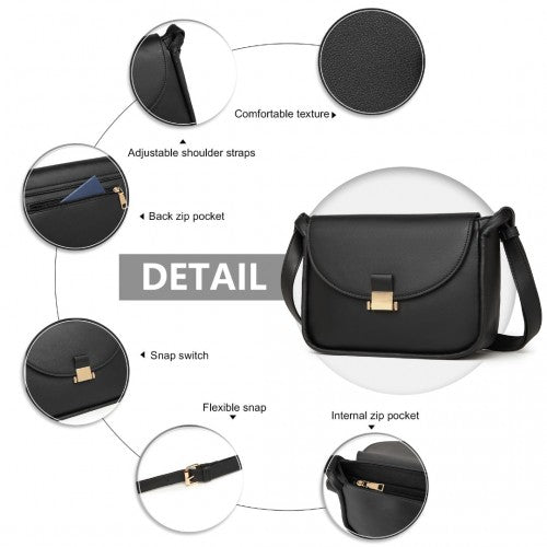 LH2109 - Miss Lulu Fashion Leather Commute Flap Small Square Bag - Black