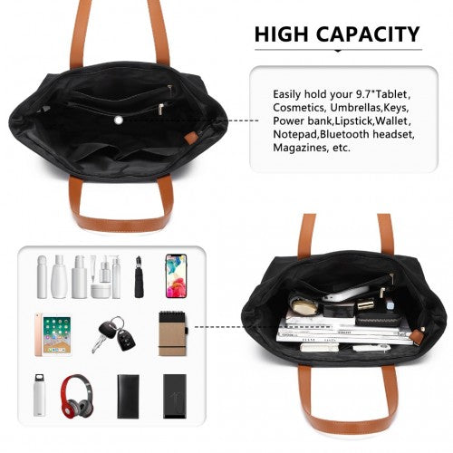 LH2240 - Miss Lulu Casual Waterproof Shopping Tote Bag - Black