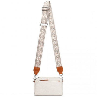 LH2410 - Miss Lulu Ethnic Jacquard Strap Water-Resistant Crossbody Bag - Beige