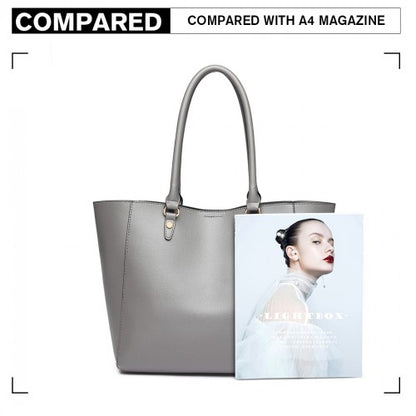 LH6895 - Miss Lulu Textured Leather Look 2 Piece Tote and Shoulder Bag Set - Grey