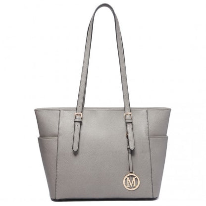 LM1642-1 - Miss Lulu Faux Leather Adjustable Handle Tote Bag - Grey