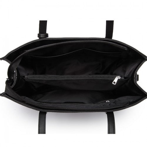 LN1909 - Miss Lulu Glossy Detail Shoulder Bag - Black