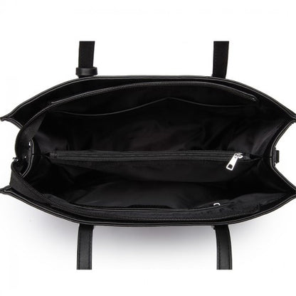 LN1909 - Miss Lulu Glossy Detail Shoulder Bag - Black