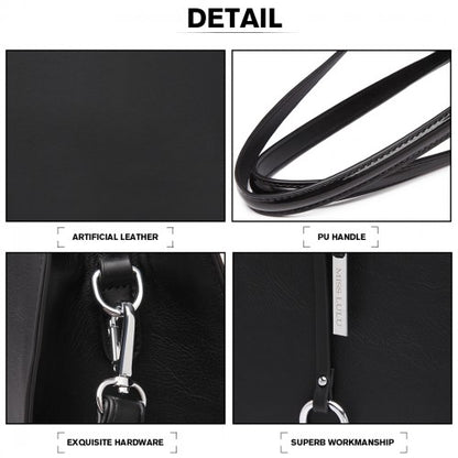LN1909 - Miss Lulu Glossy Detail Shoulder Bag - Black