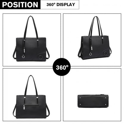 LN1909 - Miss Lulu Glossy Detail Shoulder Bag - Black
