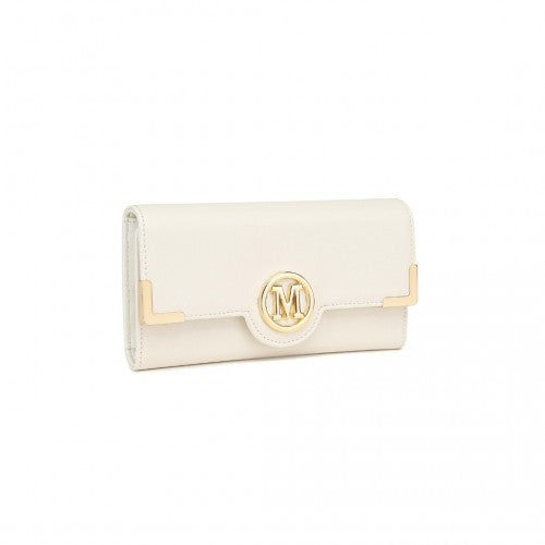 LP2022 - Miss Lulu Leather Look Classic Long Purse - Beige