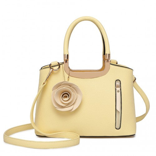 LG1847 - MISS LULU PU LEATHER ROSE HANGING ORNAMENT HANDBAG - YELLOW