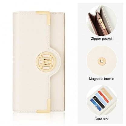 LP2022 - Miss Lulu Leather Look Classic Long Purse - Beige