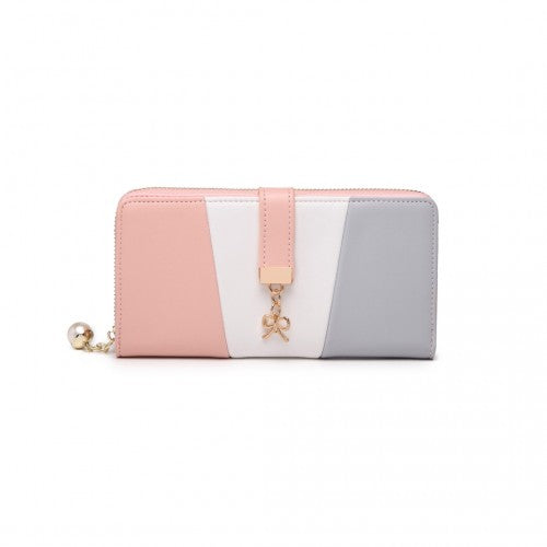 LP2030 - Miss Lulu Tri Colour Women's Leather Look Purse - Grey