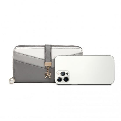 LP2215 - Miss Lulu Mixed Colour Women's Leather Look Clutch Purse - Grey