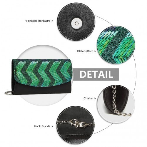 Miss Lulu LP2311 black and green clutch bag – detail view 5