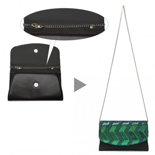 Miss Lulu LP2311 black and green clutch bag – detail view 9