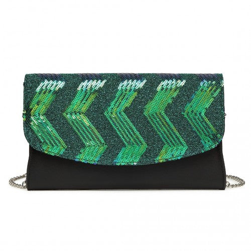 Miss Lulu LP2311 black and green clutch bag – detail view 6