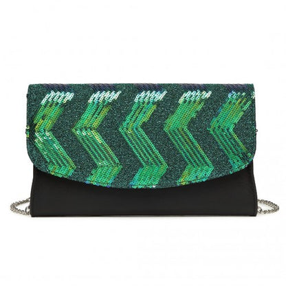 Miss Lulu LP2311 black and green clutch bag – detail view 6