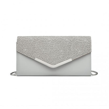 LP2312 - Miss Lulu Lace Envelope Flap Clutch Evening Bag - Grey