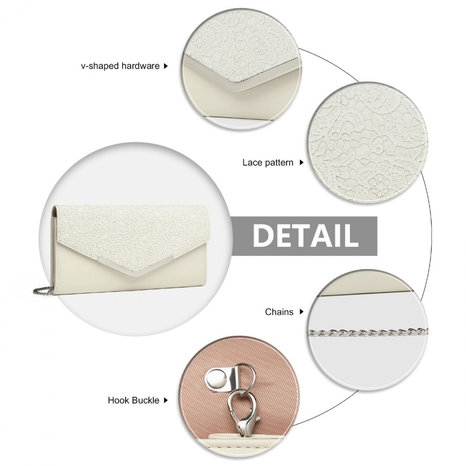 Miss Lulu LP2312 beige clutch bag – detail view 7