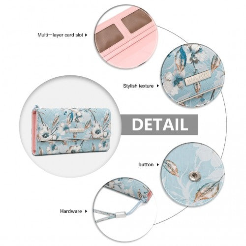 Easy Luggage LP2353F - Miss Lulu Ladies' Flower Printed PU Leather Long Purse - Blue