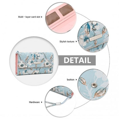 Easy Luggage LP2353F - Miss Lulu Ladies' Flower Printed PU Leather Long Purse - Blue