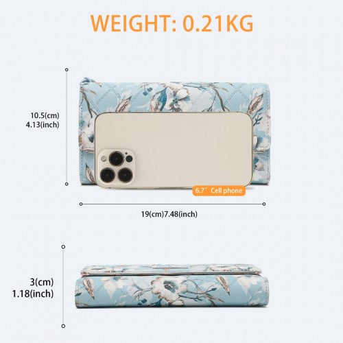 Easy Luggage LP2353F - Miss Lulu Ladies' Flower Printed PU Leather Long Purse - Blue