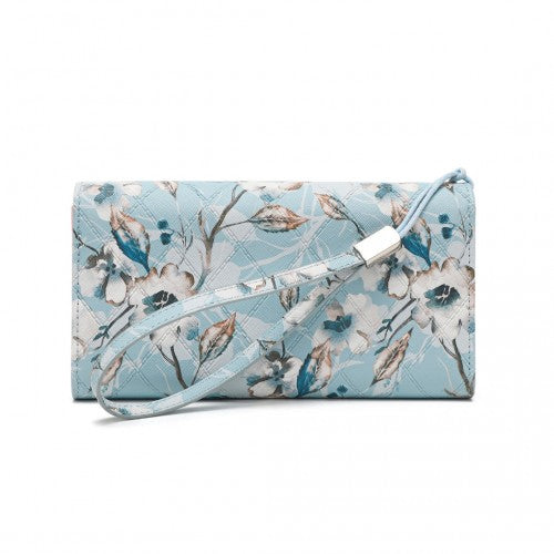 Easy Luggage LP2353F - Miss Lulu Ladies' Flower Printed PU Leather Long Purse - Blue