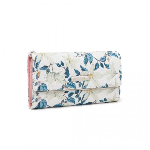 Easy Luggage LP2353F - Miss Lulu Ladies' Flower Printed PU Leather Long Purse - Beige