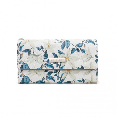 Easy Luggage LP2353F - Miss Lulu Ladies' Flower Printed PU Leather Long Purse - Beige
