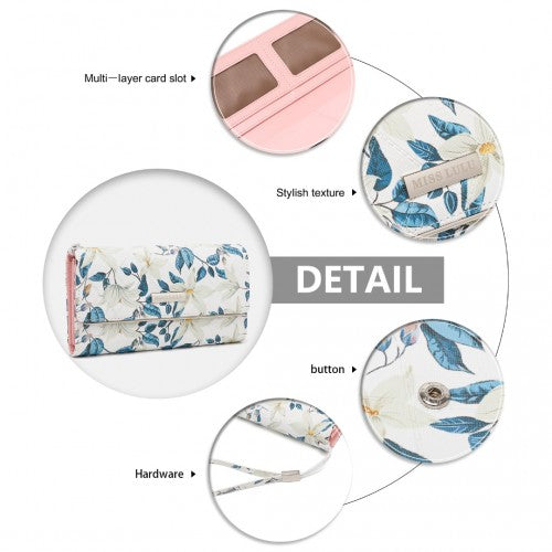 Easy Luggage LP2353F - Miss Lulu Ladies' Flower Printed PU Leather Long Purse - Beige