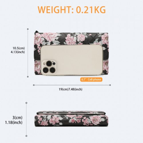 Easy Luggage LP2353F - Miss Lulu Ladies' Flower Printed PU Leather Long Purse - Black
