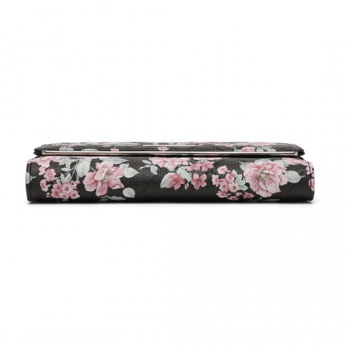 Easy Luggage LP2353F - Miss Lulu Ladies' Flower Printed PU Leather Long Purse - Black