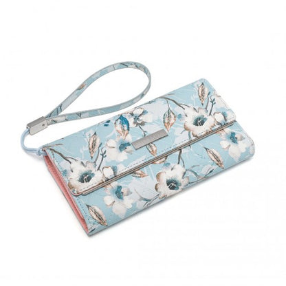 LP2353F - Miss Lulu Ladies' Flower Printed PU Leather Long Purse - Blue