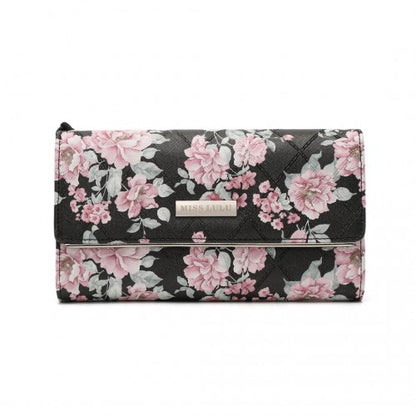 LP2353F - Miss Lulu Ladies' Flower Printed PU Leather Long Purse - Black