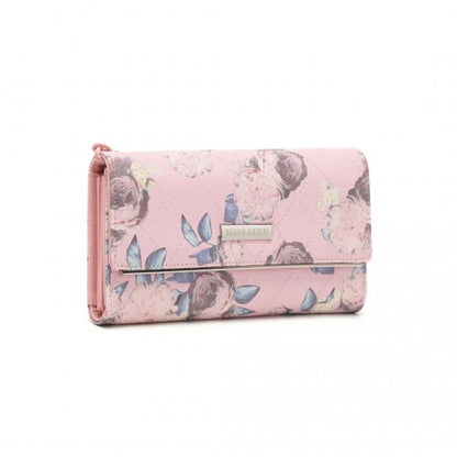 Easy Luggage LP2353F - Miss Lulu Ladies' Flower Printed PU Leather Long Purse - Pink