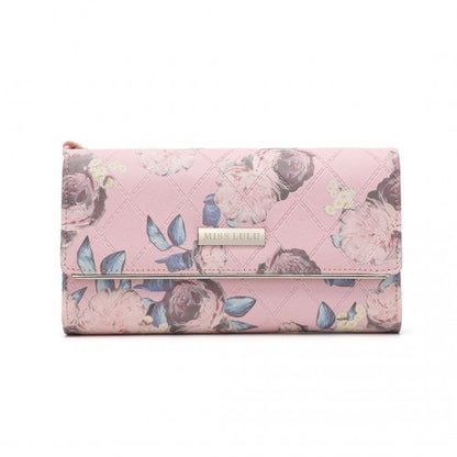 Easy Luggage LP2353F - Miss Lulu Ladies' Flower Printed PU Leather Long Purse - Pink