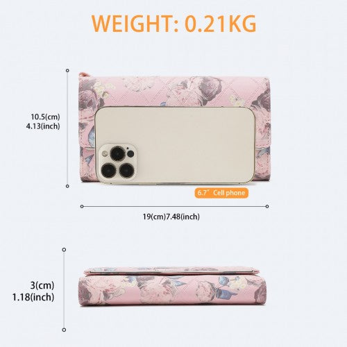 Easy Luggage LP2353F - Miss Lulu Ladies' Flower Printed PU Leather Long Purse - Pink