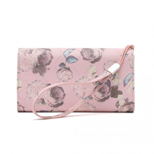Easy Luggage LP2353F - Miss Lulu Ladies' Flower Printed PU Leather Long Purse - Pink