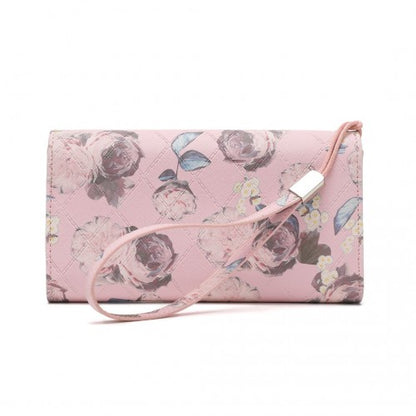 Easy Luggage LP2353F - Miss Lulu Ladies' Flower Printed PU Leather Long Purse - Pink