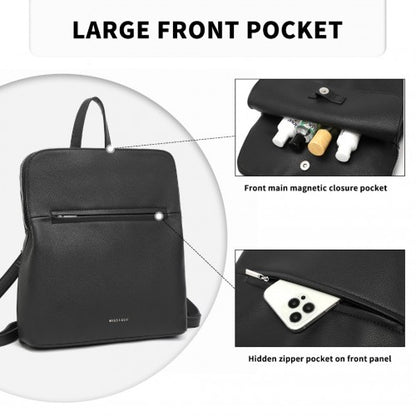 LT2354 - Miss Lulu Chic Minimalist PU Leather Backpack - Black