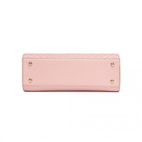 LT2357 - Miss Lulu Chic V-Quilted PU Leather Sophisticated Handbag - Pink