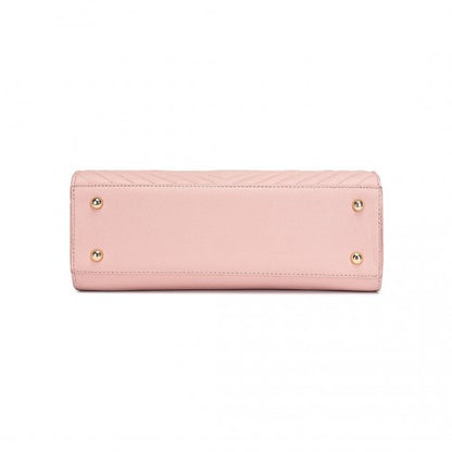 LT2357 - Miss Lulu Chic V-Quilted PU Leather Sophisticated Handbag - Pink