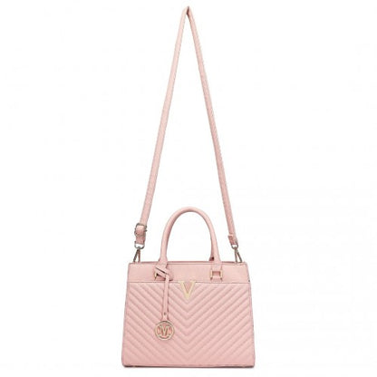 LT2357 - Miss Lulu Chic V-Quilted PU Leather Sophisticated Handbag - Pink