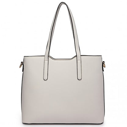 LT6648 - Miss Lulu Three Piece Tote Shoulder Bag And Clutch - White