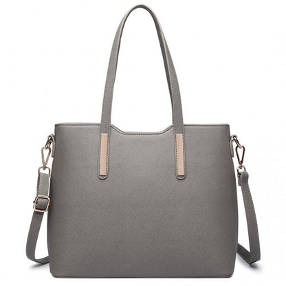 LT6648 - Miss Lulu Three Piece Tote Shoulder Bag And Clutch - Grey
